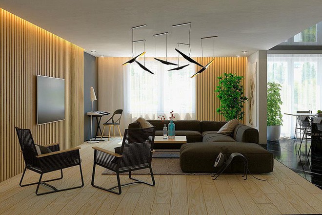 Phòng khách là khu vực không thể thiếu được những món đồ được làm từ chất liệu gỗ.