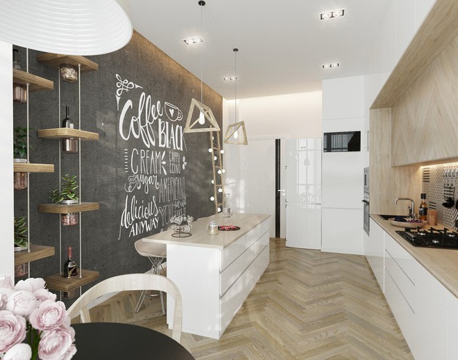 Một bức tường đen là nơi ghi lại những giây phút ngâu hứng những công thức nấu ăn cho gia đình.