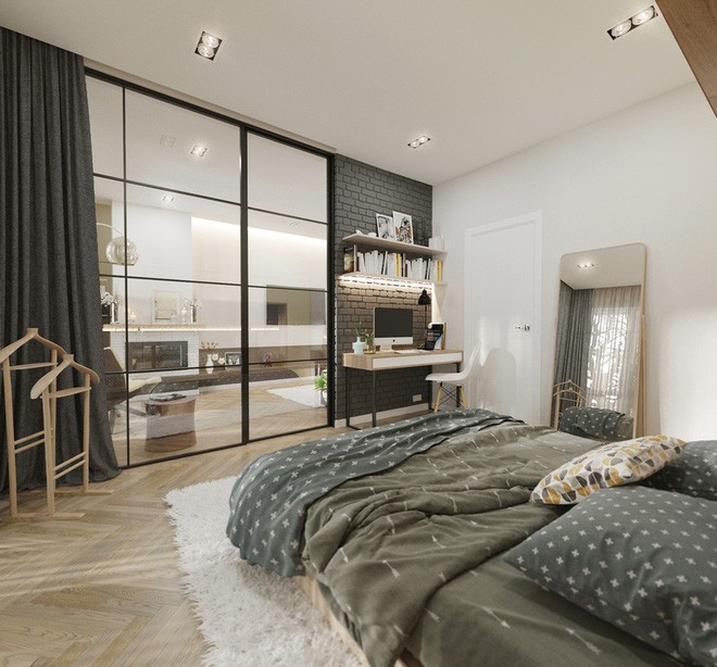 Phòng ngủ của hai vợ chồng gói gọn trong một không gian ấm cúng.