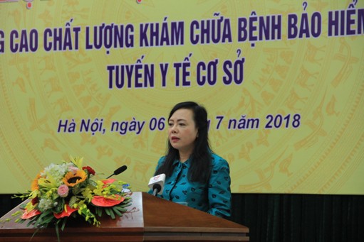 Bộ trưởng Bộ Y tế Nguyễn Thị Kim Tiến tại Hội nghị trực tuyến ngày 6/7/2018.