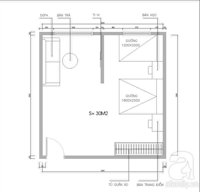 Mặt bằng tư vấn nội thất.