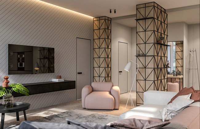 Không gian bên trong phòng khách vô cùng ngọt ngào, nữ tính, rất phù hợp cho chủ nhân là phụ nữ sống.