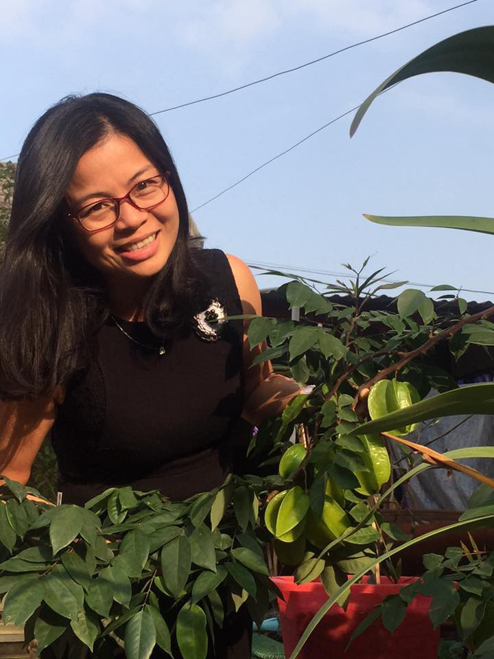 Nữ giảng viên đại học trồng rau trên sân thượng.