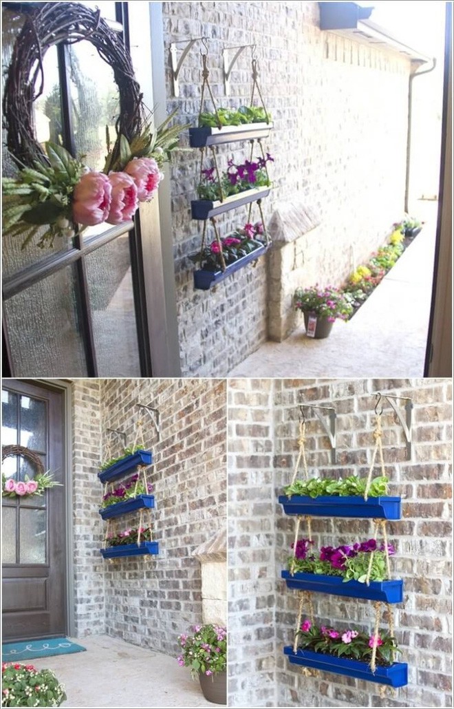 11. Thiết kế nối liền những máng treo bằng dây thừng và trồng hoa như lời chào mời thân thiện của gia chủ đến những vị khách ghé thăm.