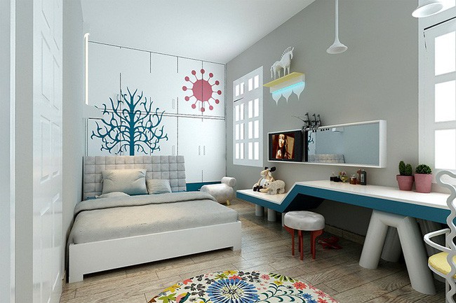 Phòng ngủ con được thiết kế tinh nghịch.