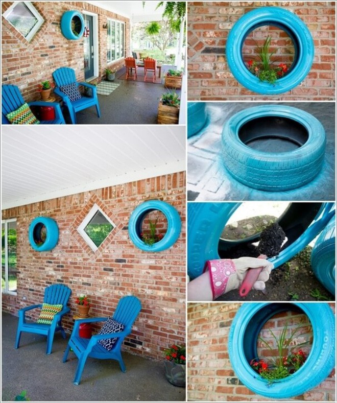 9. Dùng lốp xe phun sơn, treo lên tường, bỏ đất vào để trồng cây, trồng hoa là ý tưởng chưa bao giờ hết thú vị.