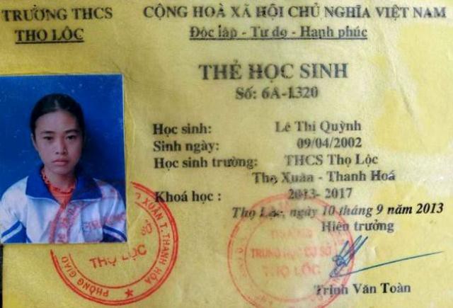 Thẻ học sinh THCS của nữ sinh Quỳnh