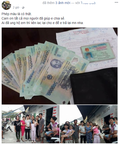 D&ograve;ng chia sẻ của anh Sang tr&ecirc;n facebook c&aacute; nh&acirc;n ngay sau khi nhận được t&agrave;i sản đ&atilde; mất.