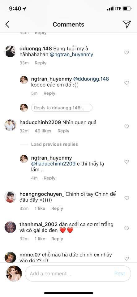 Đức Chinh nhanh chóng tìm ra và comment trêu đùa Huyền My trên Instagram.