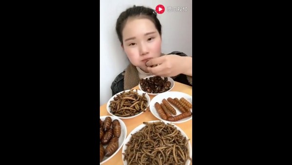 Cô gái trẻ ăn sâu ngon lành...