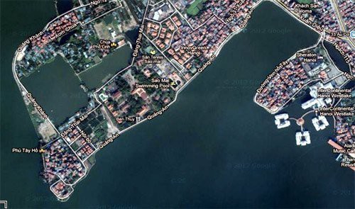 
Khu đất triệu USD tại hồ Tây - ảnh: Google Maps
