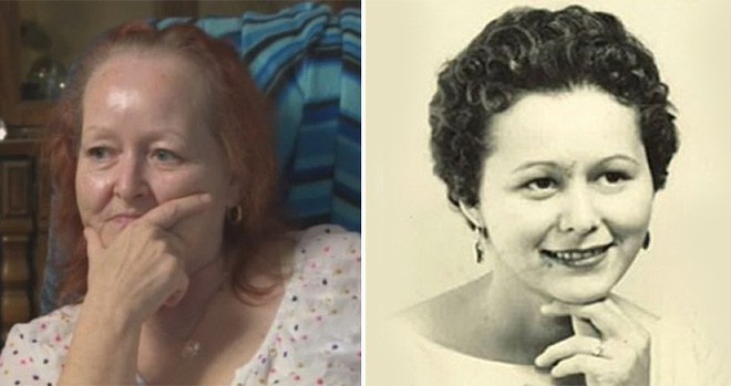 Khuôn mặt 2 mẹ con có nhiều điểm giống nhau.