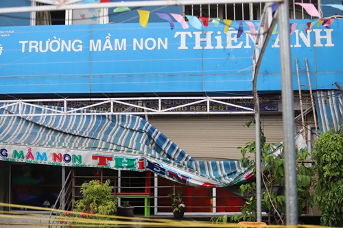 Trường mầm non Thiên Anh đang bị phong tỏa. Ảnh: Mạnh Tùng.