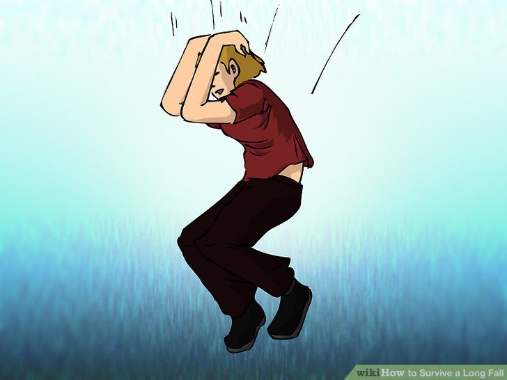 Tay ôm đầu khi tiếp đất, đồng thời lăn tròn để giảm chấn động