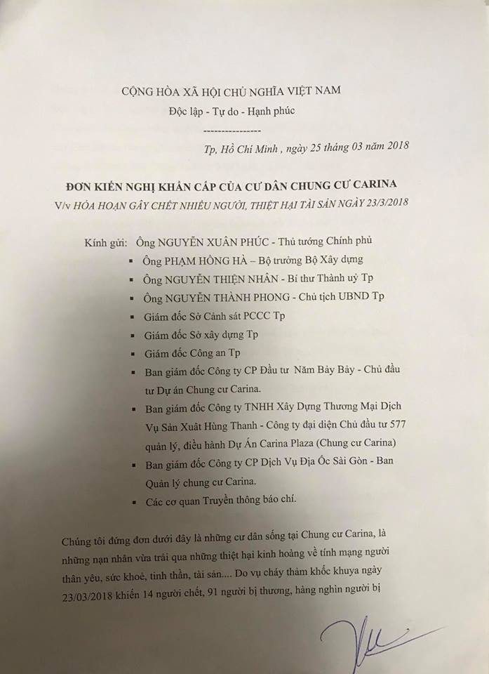 Kiến nghị khẩn cấp của cư dân gửi cơ quan chức năng và chủ đầu tư