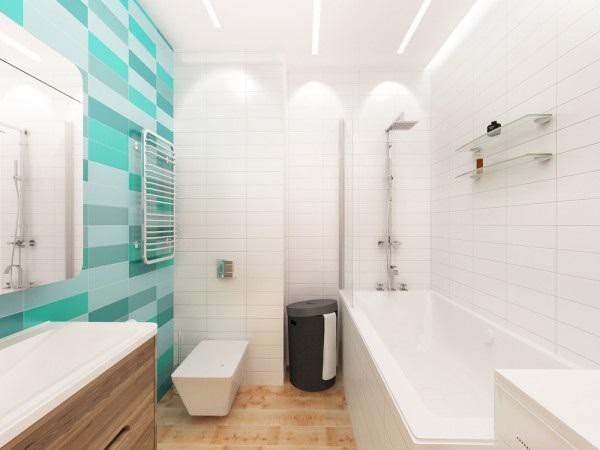 Phòng tắm nhỏ gọn, với 2 màu trắng và xanh dương pastel nhẹ nhàng mà nổi bật, nội thất vô cùng tiện nghi.