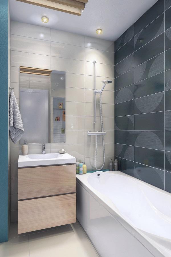 Nhà vệ sinh gọn và khá sang trọng, thiết kế cả bồn tắm vừa vặn dù diện tích nhỏ.