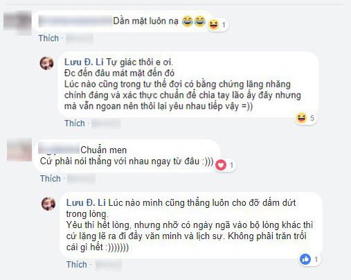 Trả lời một vài comment của bạn bè, cô nàng có vẻ bông đùa và khá thoải mái nghĩ đến việc nhỡ một ngày chồng có người khác.