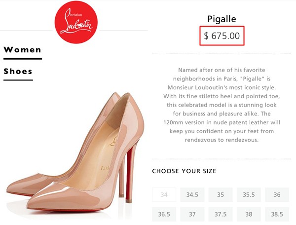 Giày cao gót màu nude của Christian Louboutin được yết giá 675USD (khoảng 15 triệu đồng)