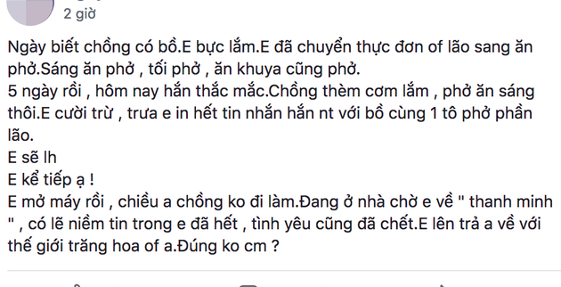 
chia sẻ của chị gái cao tay dằn mặt chồng ngoại tình.
