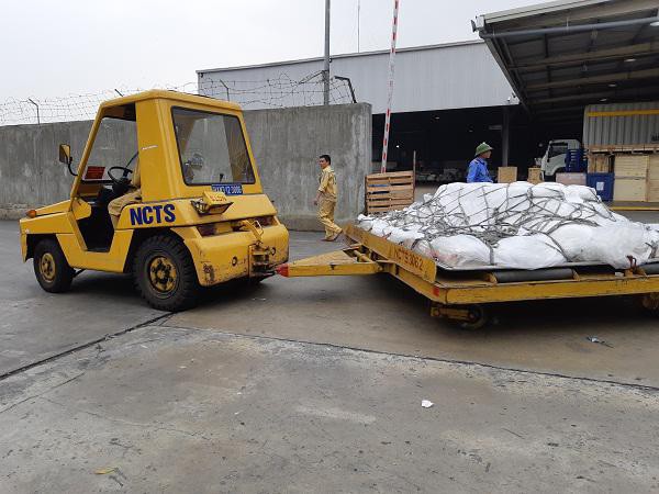 Chiếc xe chở em Phạm Thị Hòa ra khỏi ga hàng hóa quốc tế. Ảnh: LP