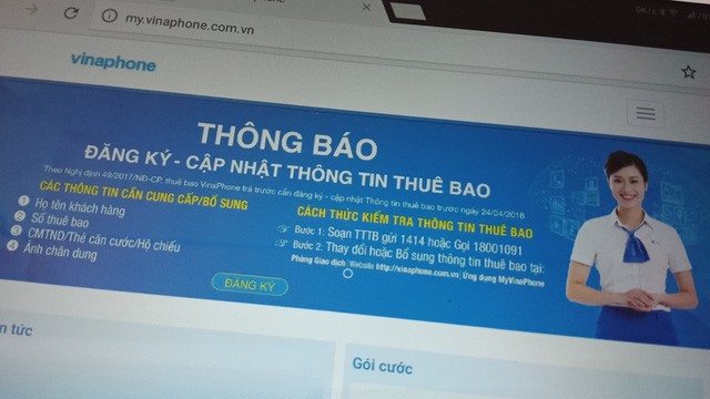 Nhà mạng Vinaphone cho phép khách hàng bổ sung thông tin thuê bao qua nhiều kênh trực tuyến. - Ảnh: Đức Thiện