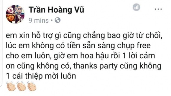 
Dòng trạng thái được cho là ám chỉ Hoa hậu Chuyển giới Hương Giang
