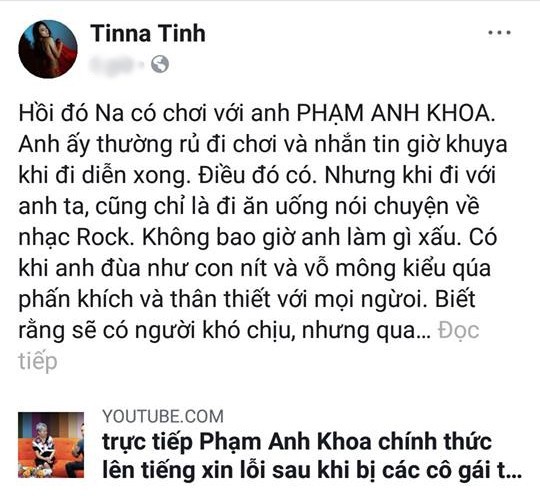 Tina Tình cho rằng Phạm Anh Khoa không hề có ác ý chỉ là đùa lố mà thôi.