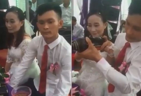 Hình ảnh trong đám cưới của chú rể Đại Vệ, cô dâu Hiền Lương. Ảnh cắt từ clip.