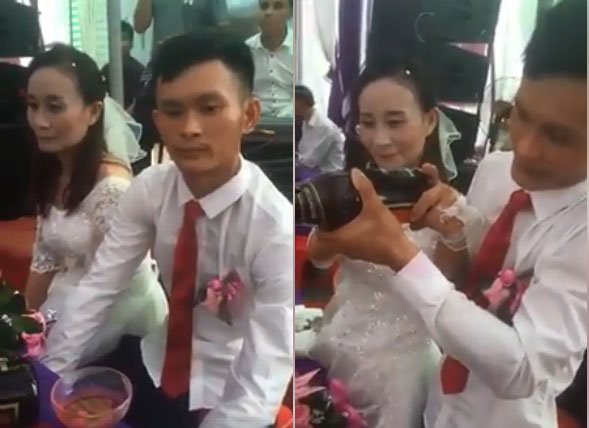 Hình ảnh trong đám cưới của chú rể Đại Vệ, cô dâu Hiền Lương. Ảnh cắt từ clip.