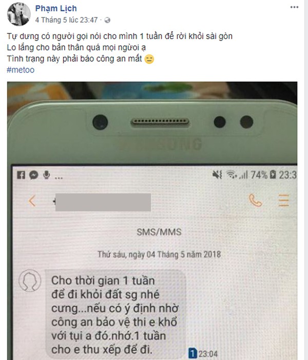 
Tin nhắn đe dọa mà Phạm Lịch mới chia sẻ.
