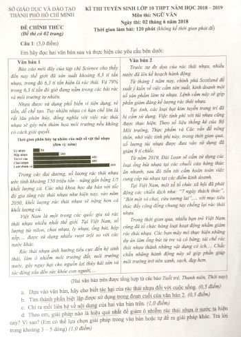 Đề thi chính thức môn Ngữ văn vào lớp 10 THPT tại TP.HCM. (trang 1 của đề thi)