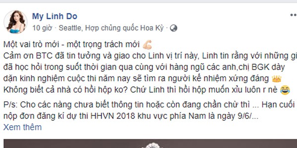 Đỗ Mỹ Linh chia sẻ vai trò mới của mình tại cuộc thi Hoa hậu Việt Nam 2018.