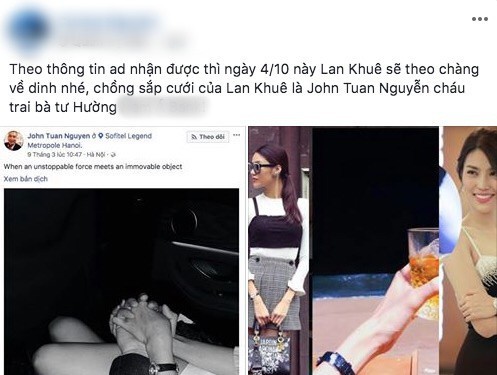 Một fanpage về showbiz bất ngờ đăng tải thông tin Lan Khuê sẽ kết hôn vào tháng 10 này