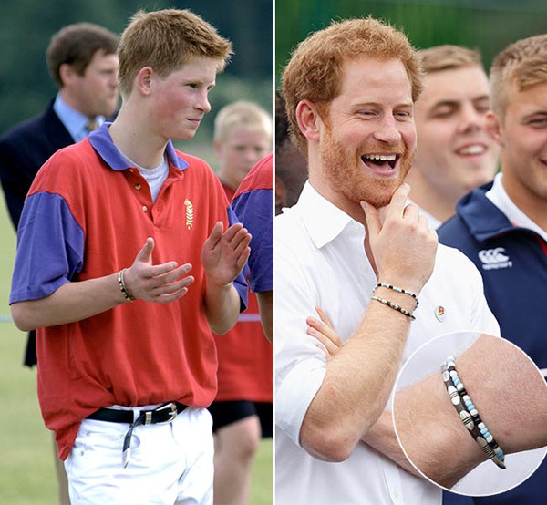 Chiếc vòng tay gắn bó với Hoàng tử Harry gần 20 năm nay. Ảnh: PA.