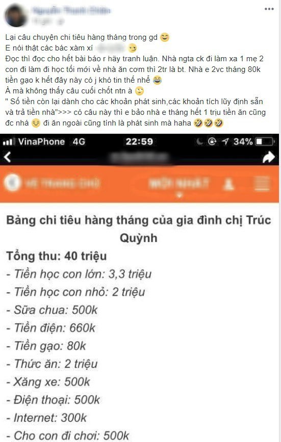 
Có người cho rằng bảng chi tiêu này là khá hợp lý...
