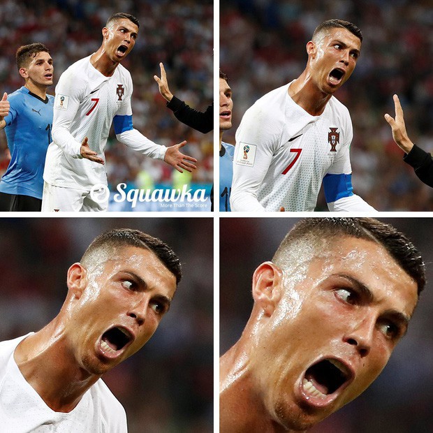 Khuôn mặt của Ronaldo khi tranh cãi với trọng tài.