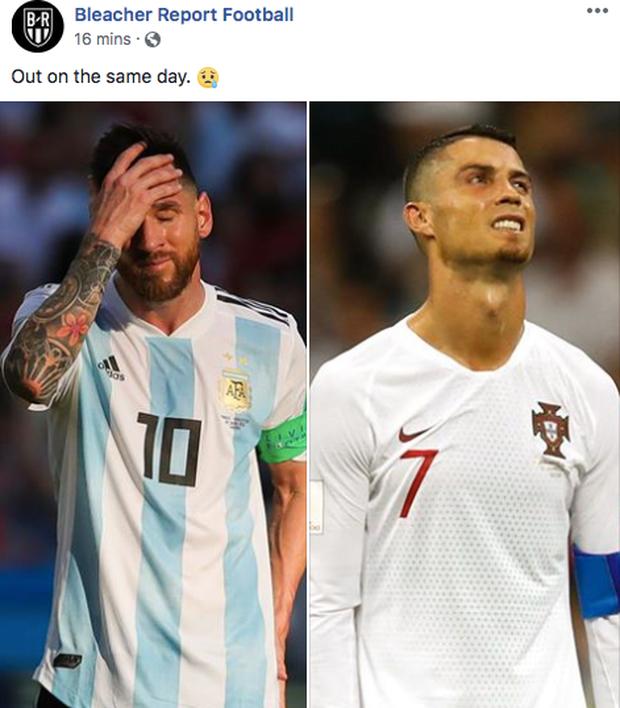 Trang BR đưa một dòng trạng thái khá ngắn gọn với hai tấm hình của Messi và Ronaldo: Bị loại cùng một ngày.