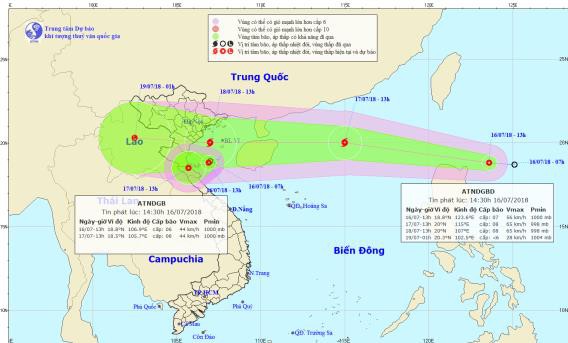 Vị trí và hướng di chuyển của 2 cơn áp thấp nhiệt đới. Ảnh: NCHMF