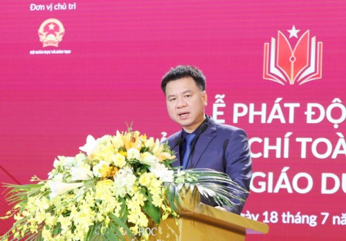 Ông Triệu Ngọc Lâm, Tổng Biên tập Báo Giáo dục và Thời đại phát biểu tại lễ phát động