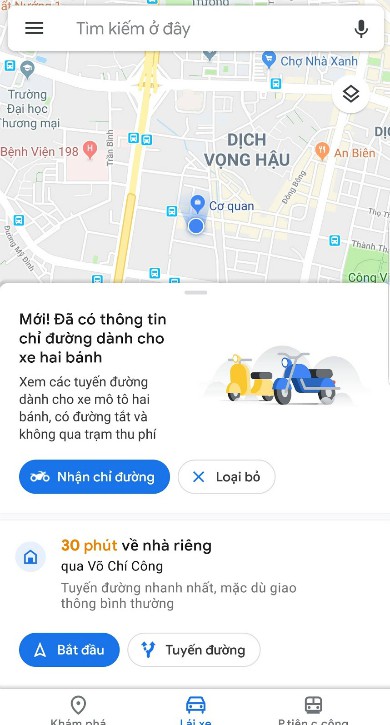 
Chế độ dẫn đường cho xe hai bánh vừa được Google bổ sung cho ứng dụng bản đồ ở Việt Nam.
