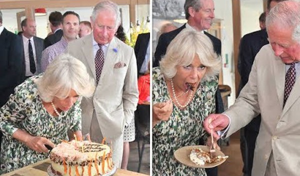Thái tử Charles ăn bánh mừng sinh nhật vợ hai Camilla hôm 17/6. Ảnh: PA.