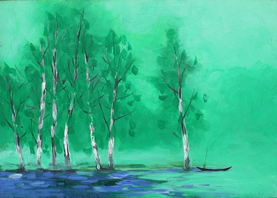 Tác phẩm Phong cảnh của họa sĩ Nguyễn Quốc Thắng, chất liệu sơn dầu.