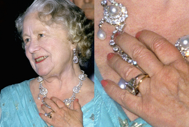 Những bức ảnh chụp vào giữa những năm 1980 đã cho thấy cố Thái hậu Elizabeth đeo chiếc nhẫn trong một sự kiện buổi tối.