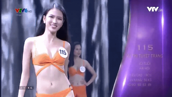 Tuyết Trang sở hữu gương mặt sáng, vóc dáng lợi thế gồm chiều cao 1m71, số đo 3 vòng là: 80-63-89 cm. Trong ảnh là Tuyết Trang tự tin trình diễn bikini tại Hoa hậu Hoàn vũ Việt Nam.