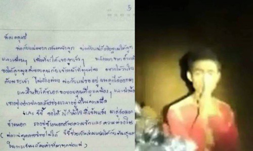 Bức thư của bố mẹ Adul Sam-on gửi con trai đang mắc kẹt trong hang. Ảnh: AFP.