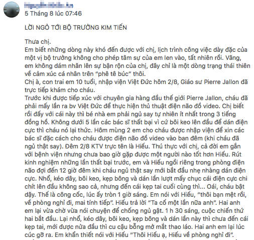 
Lời ngỏ của người nhà bệnh nhi 10 tuổi với Bộ trưởng Bộ Y tế.
