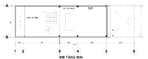 Mặt bằng tầng mái với các ô lấy ánh sáng.