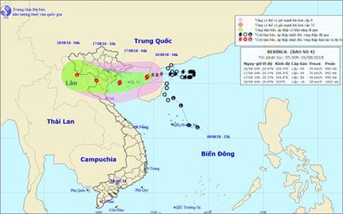 Đường đi của bão số 4. Ảnh: NCHMF