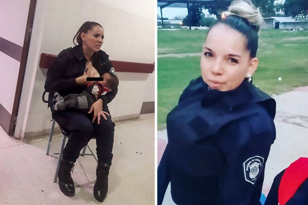Nữ cảnh s&aacute;t Celeste Ayala cho em b&eacute; b&uacute; tại bệnh viện